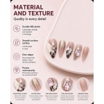 Nude Leopard Print Press‑On Nails with Pink Rhinestones & 3D Butterfly, Sweet‑Cool Long Almond False Nails